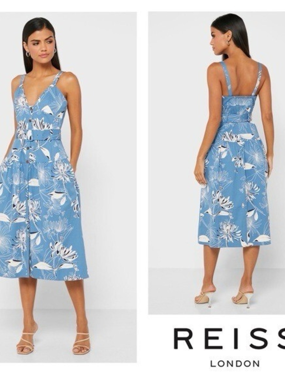 Reiss NOAH PRINTED BUTTON THROUGH MIDI DRESS - Picture 5 of 10